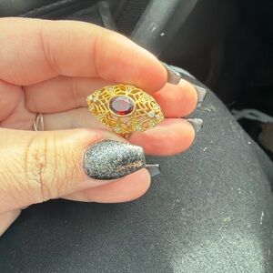 Gold Red Gem Filigree Statement Ring - Women's Jewelry
